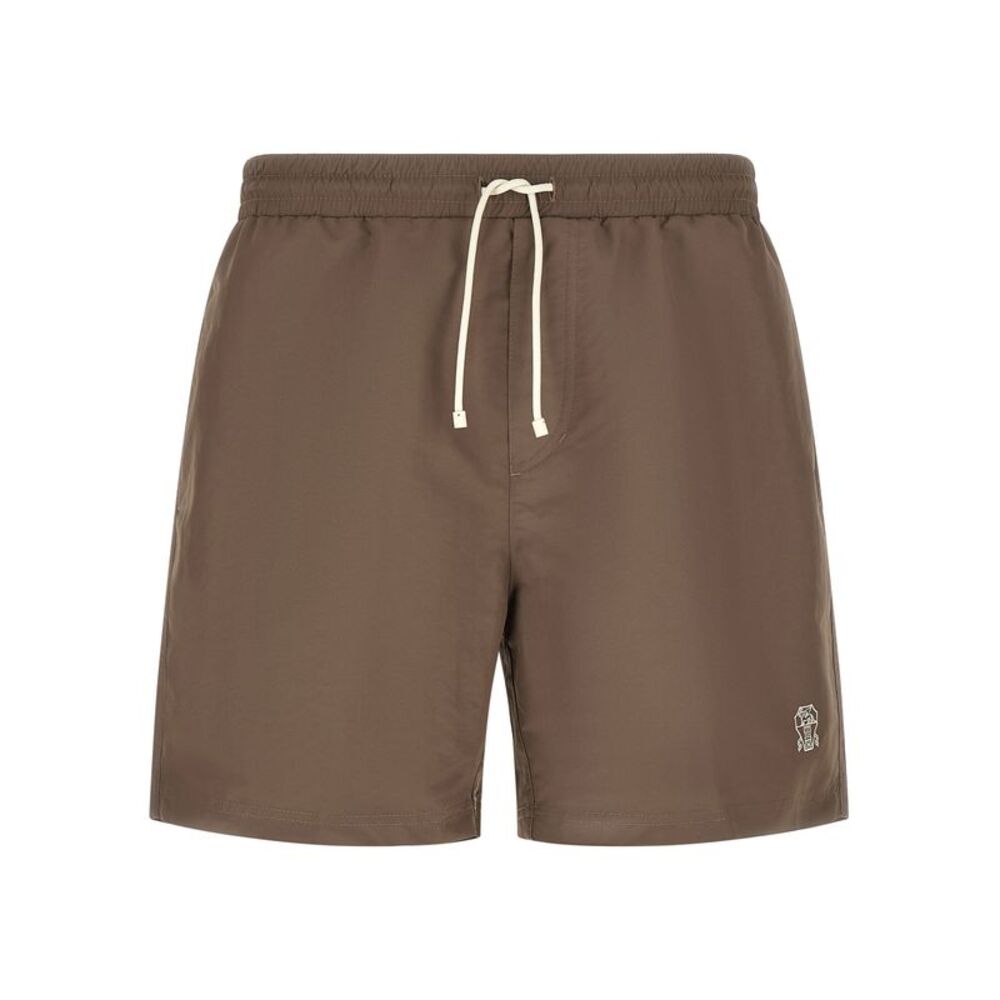 Brunello Cucinelli Men's Logo Embroidery Swimsuit